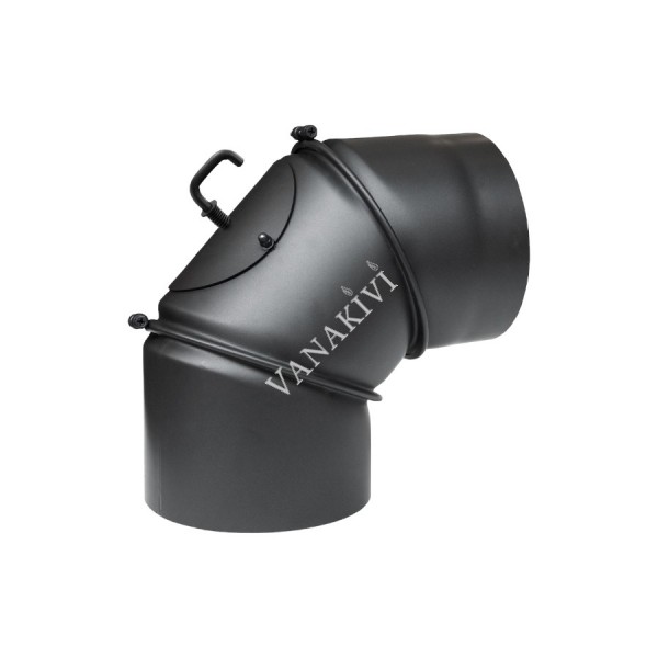 Flue pipe elbow Ø130mm adjustable 0-90° with damper black