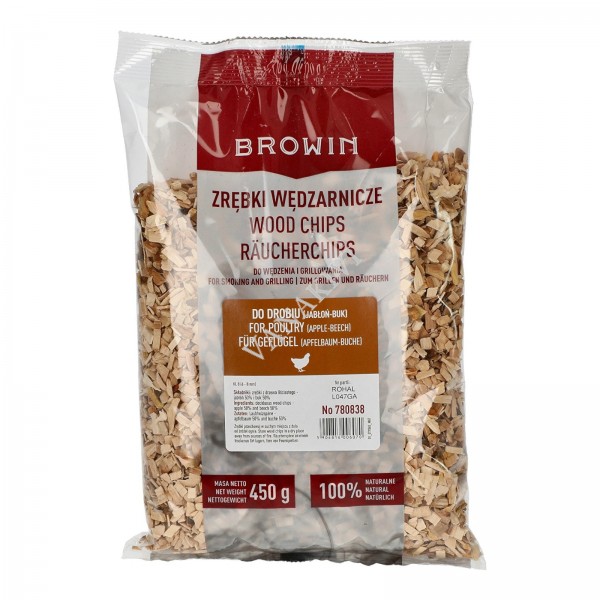 Smoking chips 50% APPLE + 50% BEECH 6-8mm 450g BROWIN