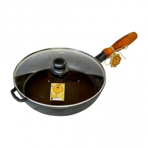 Cast iron pan MAYSTERNYA 28x6cm, with wooden handle and glass lid
