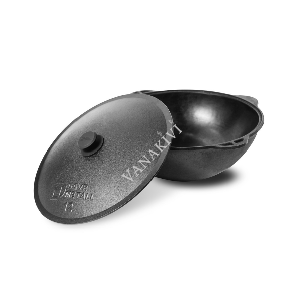 Cast iron Kazan cauldron 12L with aluminium lid and flat bottom Cast iron Kazan cauldron 12L with aluminium lid and flat bottom